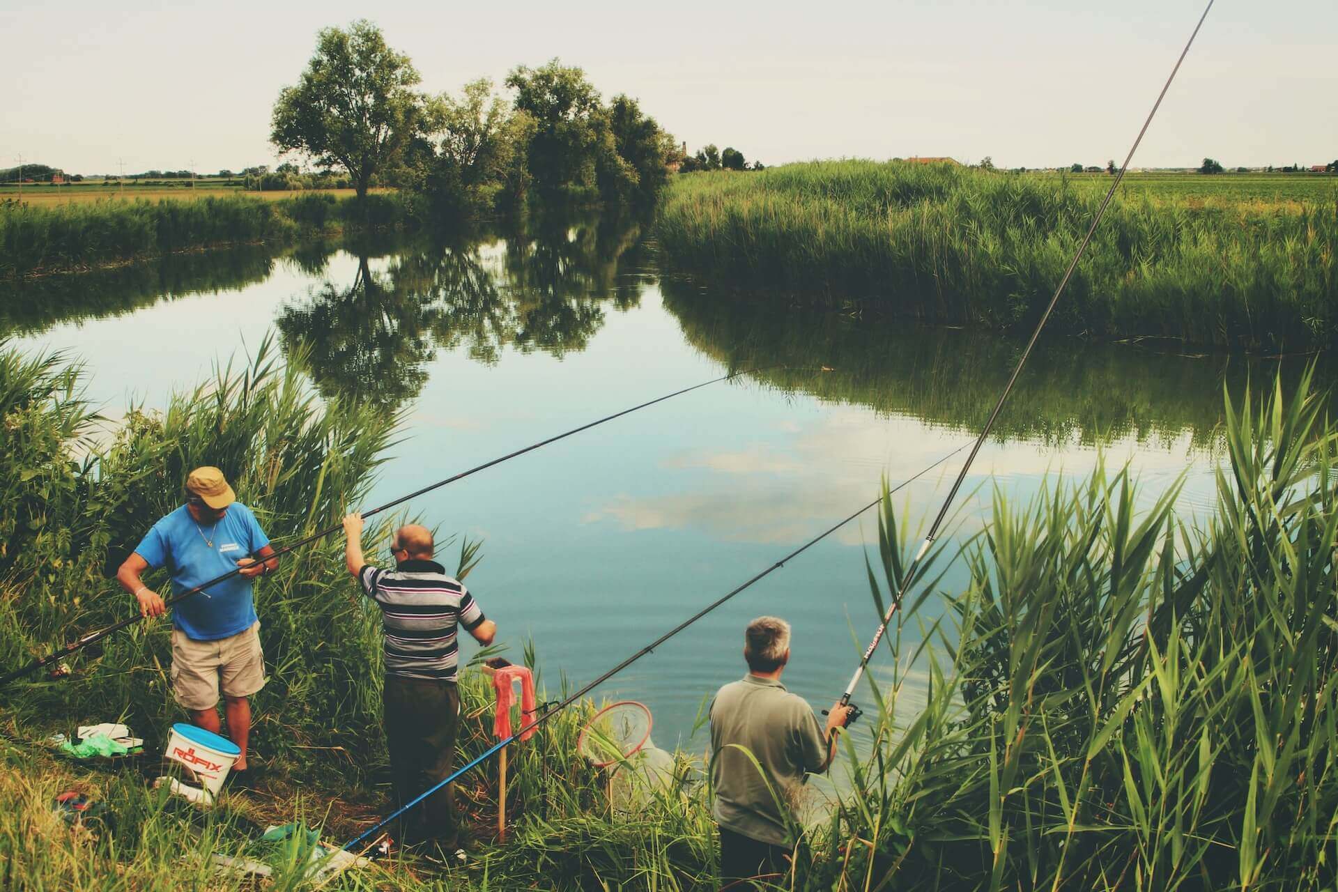 Three men fishing in nature
