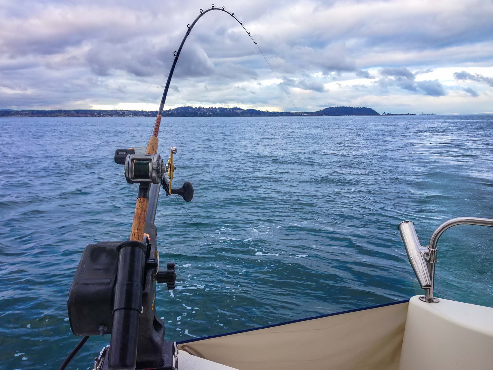 Inshore fishing rod on a boat