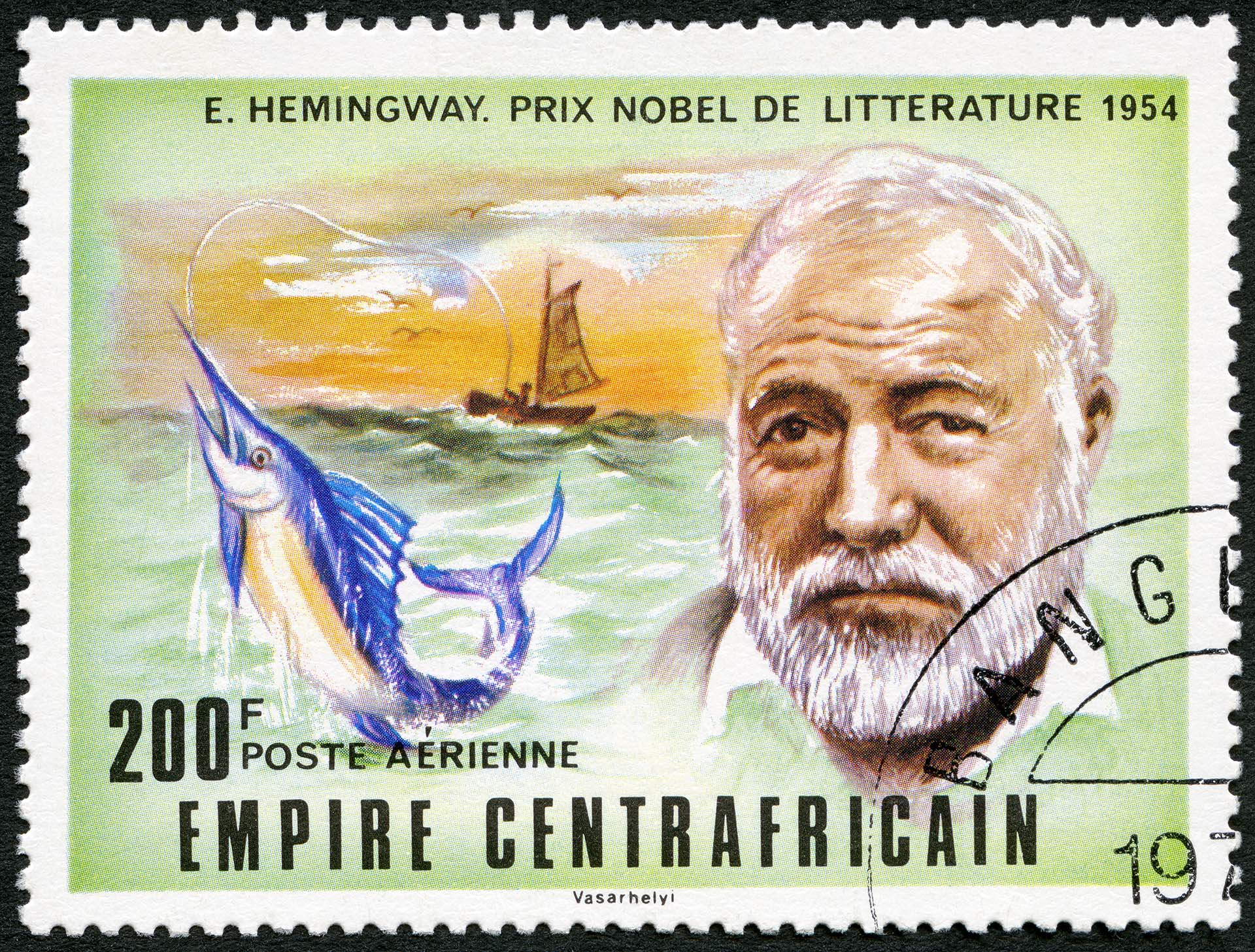 Ernest Hemingway on a postage stamp