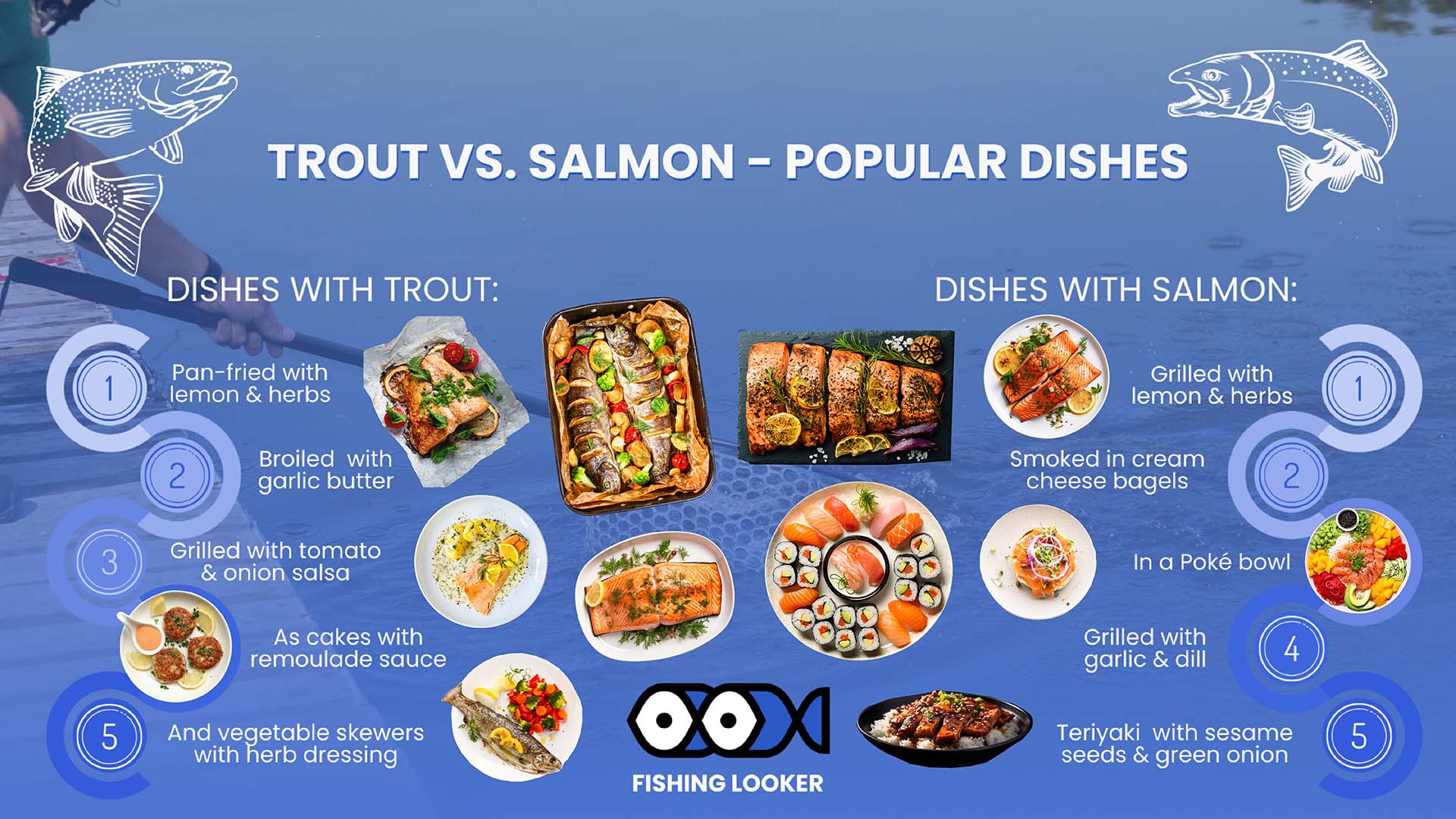 Trout Vs. Salmon - popular dishes infographic 