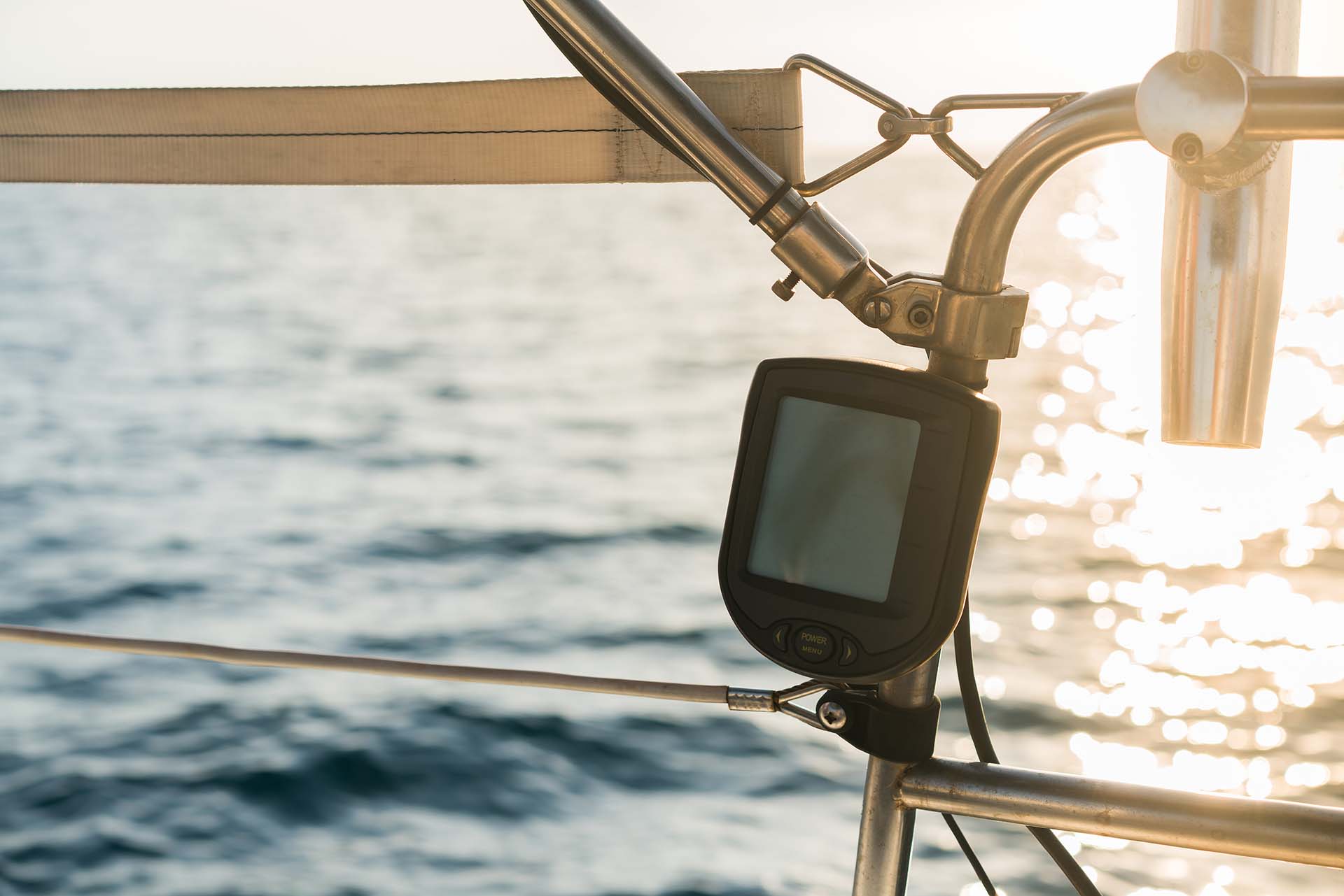A fish finder attached to a fishing boat