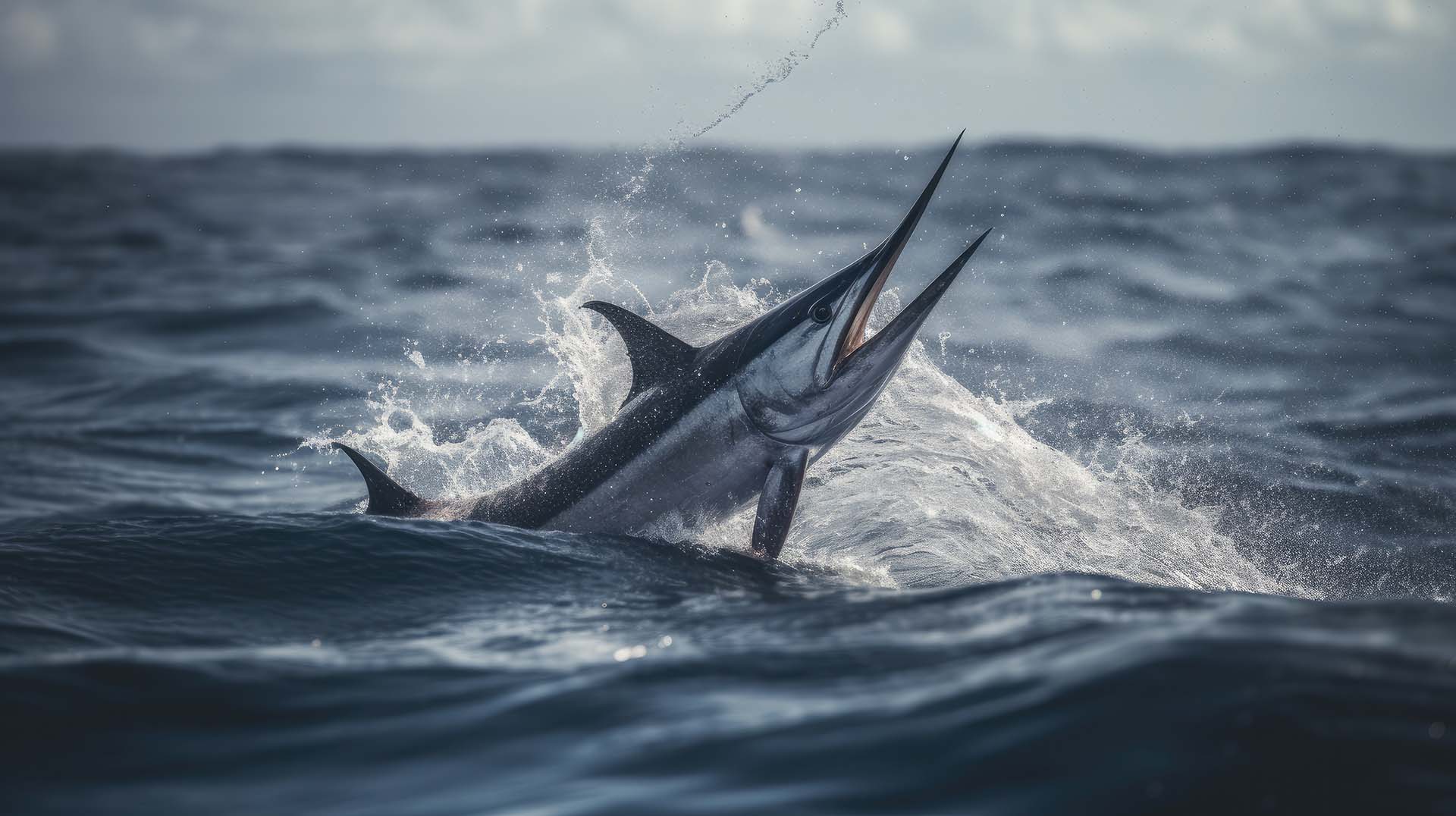 Swordfish jumping in the water