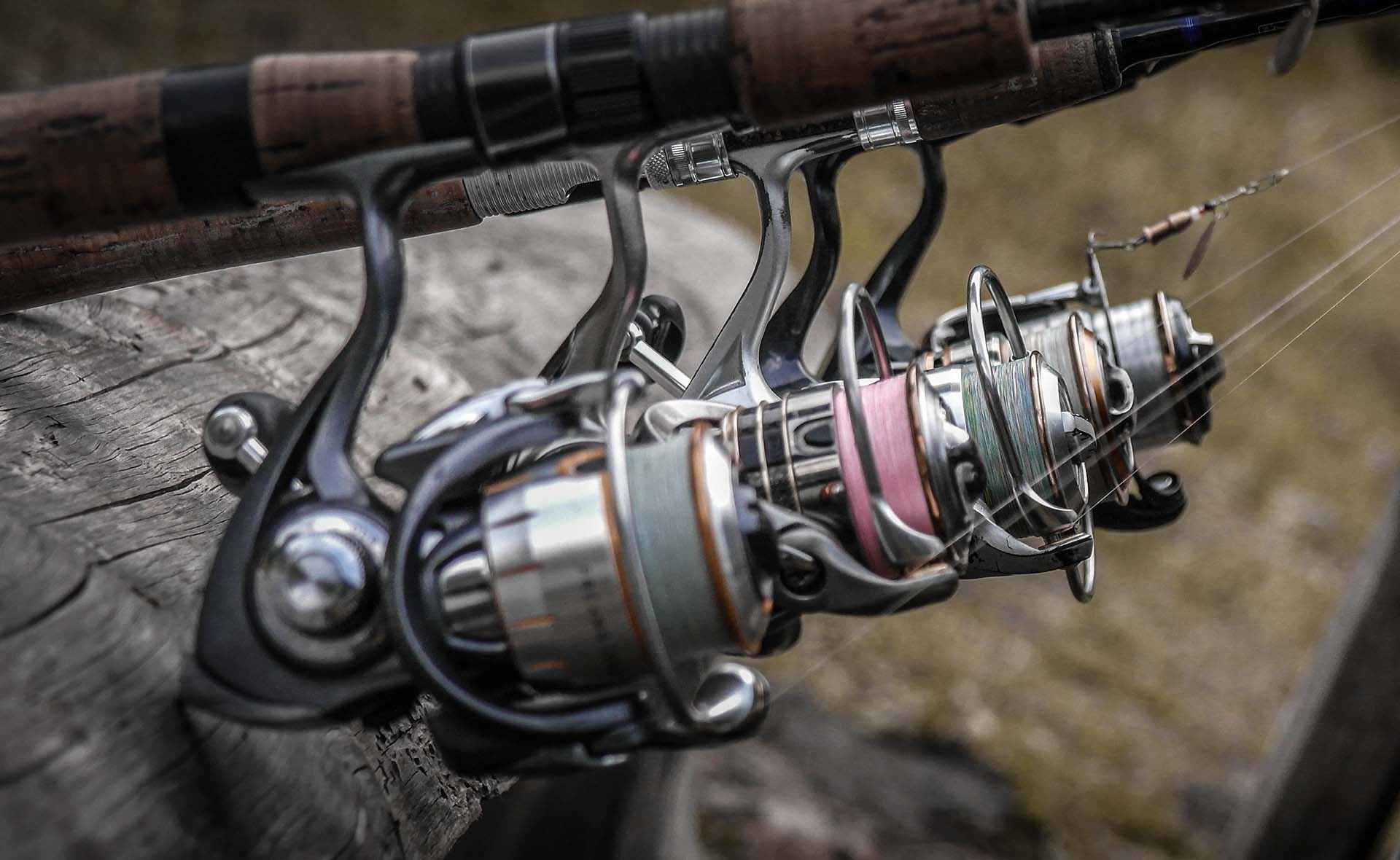 fishing equipment and reels close up for background