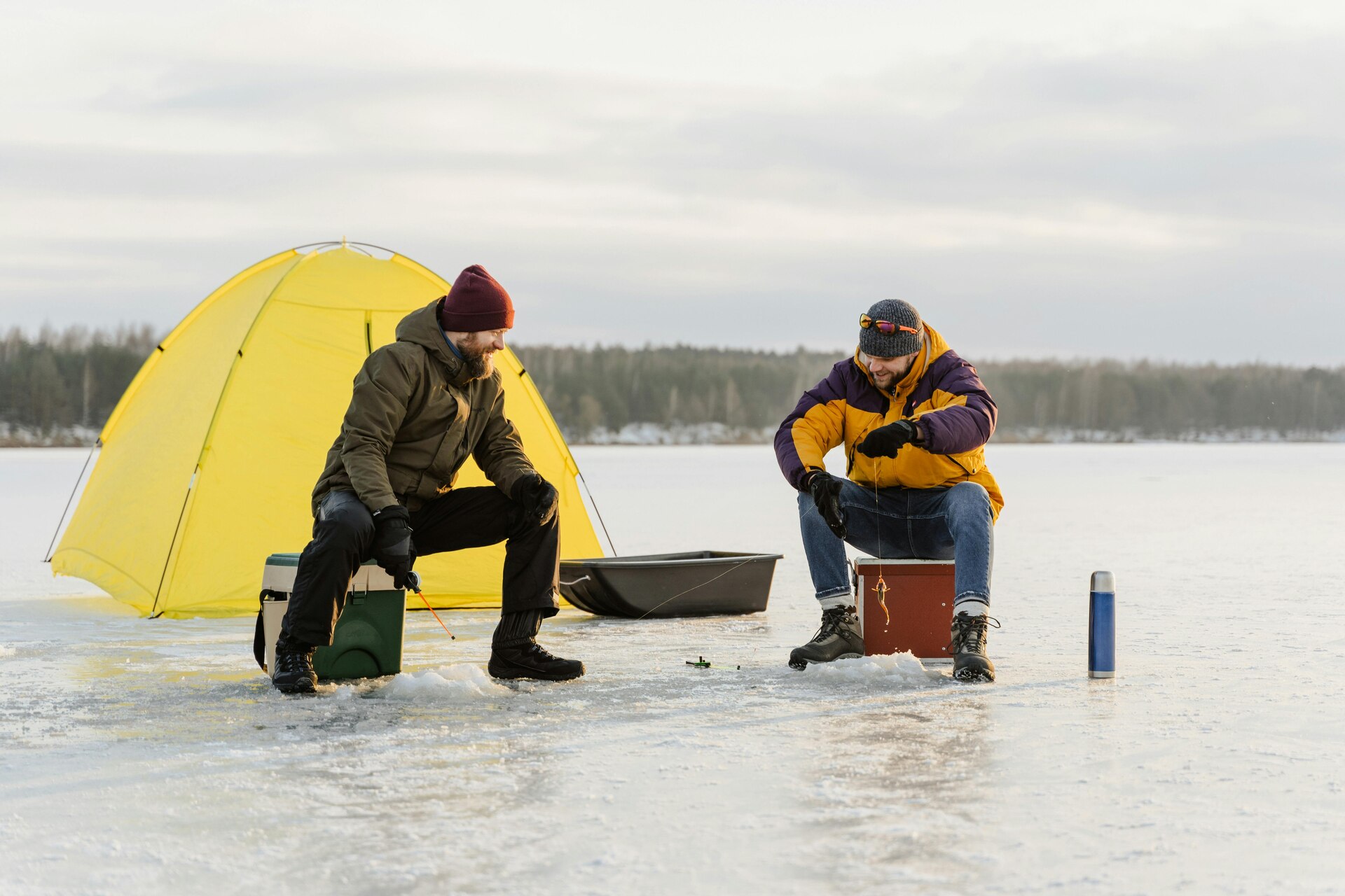  Two men ice fishing